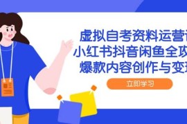 虛擬自考資料運營課，小紅書抖音閑魚全攻略，爆款內(nèi)容創(chuàng)作與變現(xiàn)