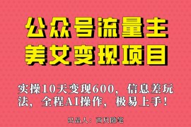 公眾號流量主美女變現項目，實操10天變現600 ，一個小副業(yè)利用AI無腦搬運