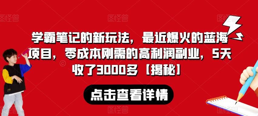 最近爆火的藍(lán)海項(xiàng)目——學(xué)霸筆記的新玩法，零成本剛需的高利潤(rùn)副業(yè)，5天收了3000多【揭秘】 項(xiàng)目分享