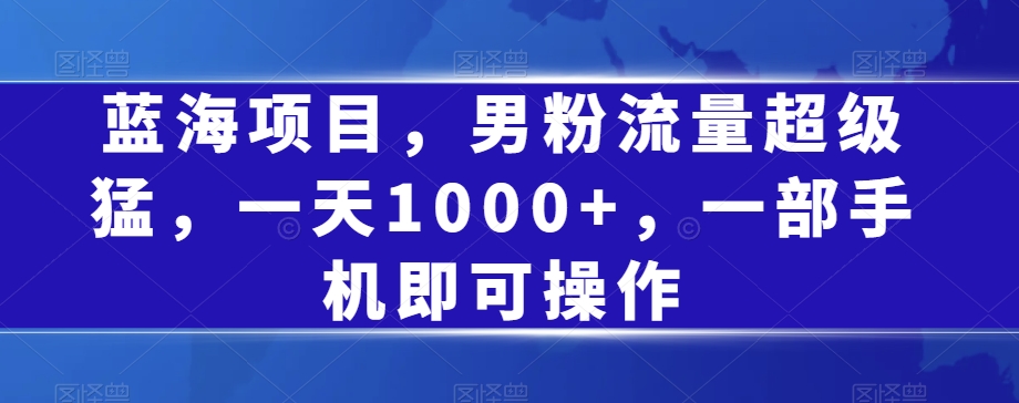 藍(lán)海項目，男粉流量超級猛，一天1000+，一部手機即可操作【揭秘】 項目分享